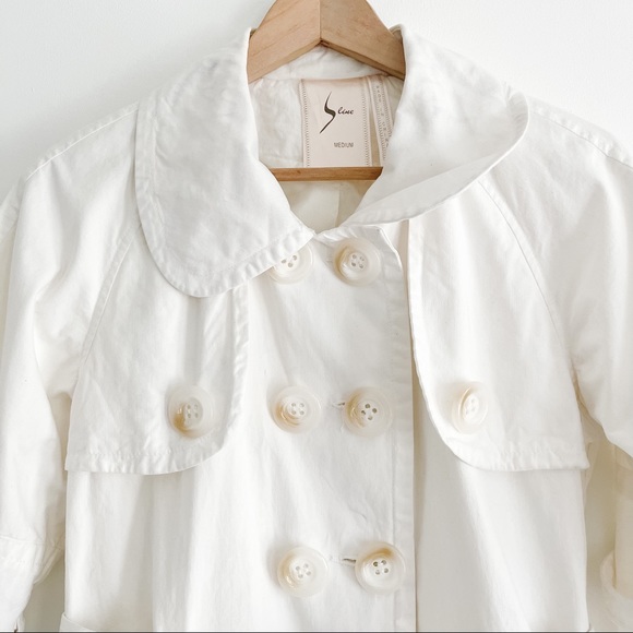 S Line Women’s White Belted Short Sleeve Trench Coat Cotton Medium - Picture 3 of 15